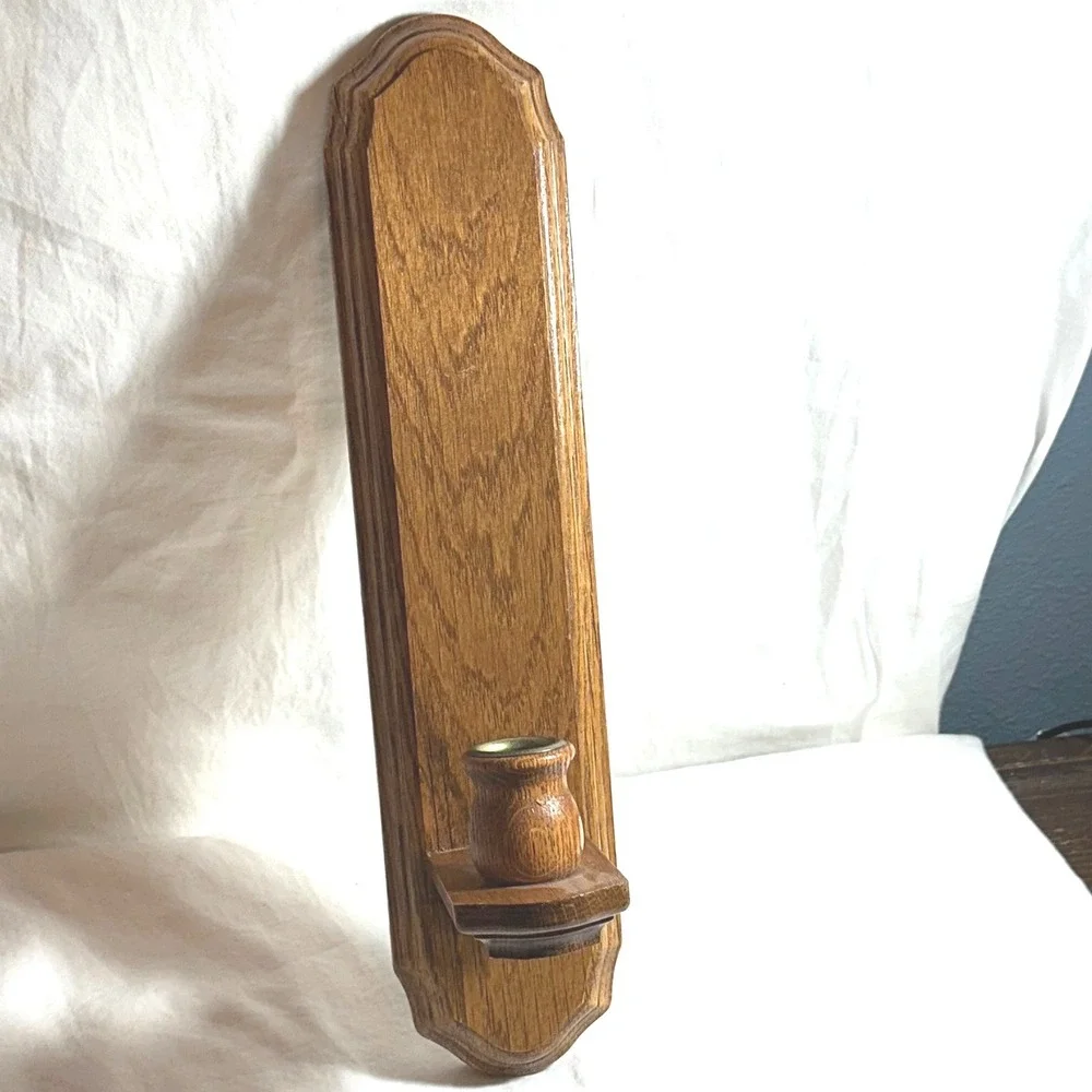 Unbranded Vintage Wood Wall Sconce Candle Holder Brown Excellent Oak Beveled
